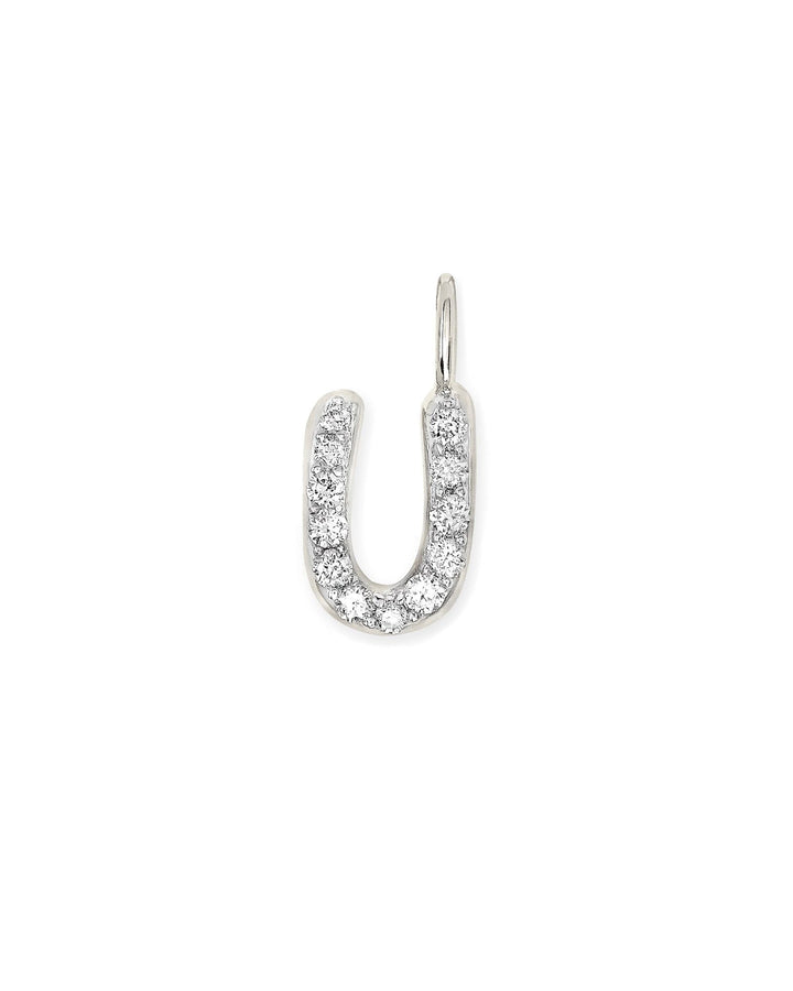 14k White Gold Letter U Charm in White Diamond -  - Aureus Boutique