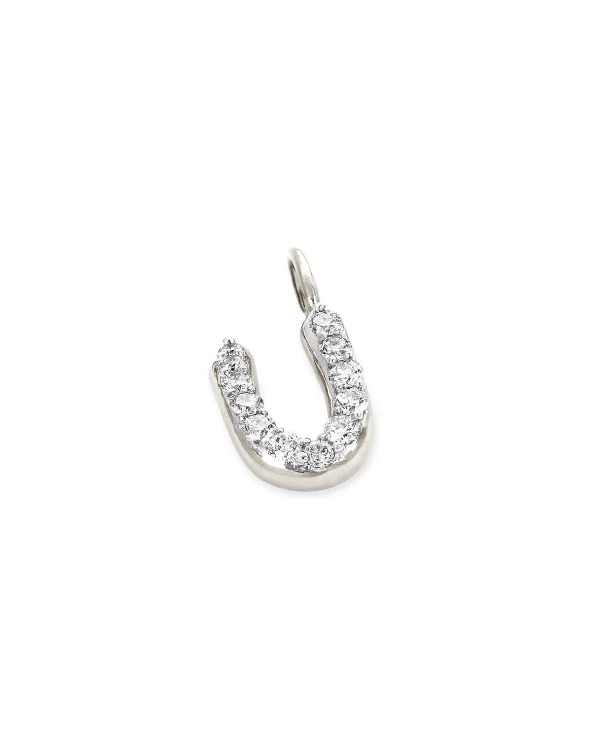 14k White Gold Letter U Charm in White Diamond -  - Aureus Boutique
