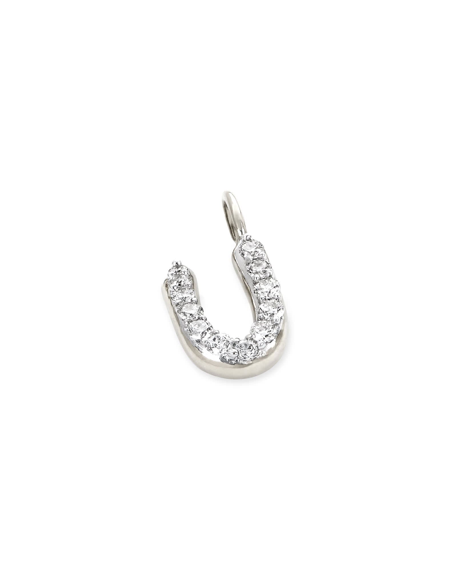 14k White Gold Letter U Charm in White Diamond -  - Aureus Boutique