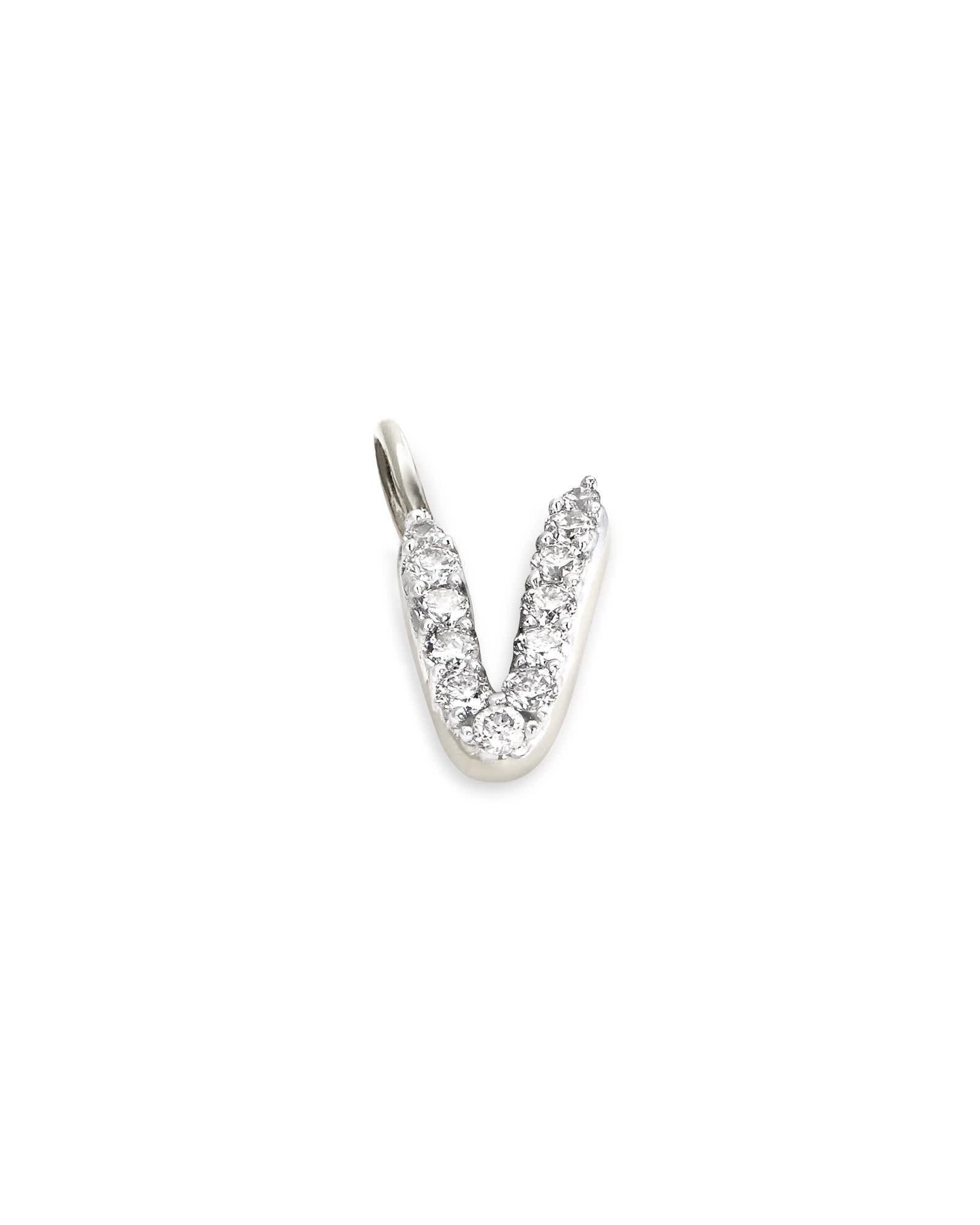 14k White Gold Letter V Charm in White Diamond -  - Aureus Boutique