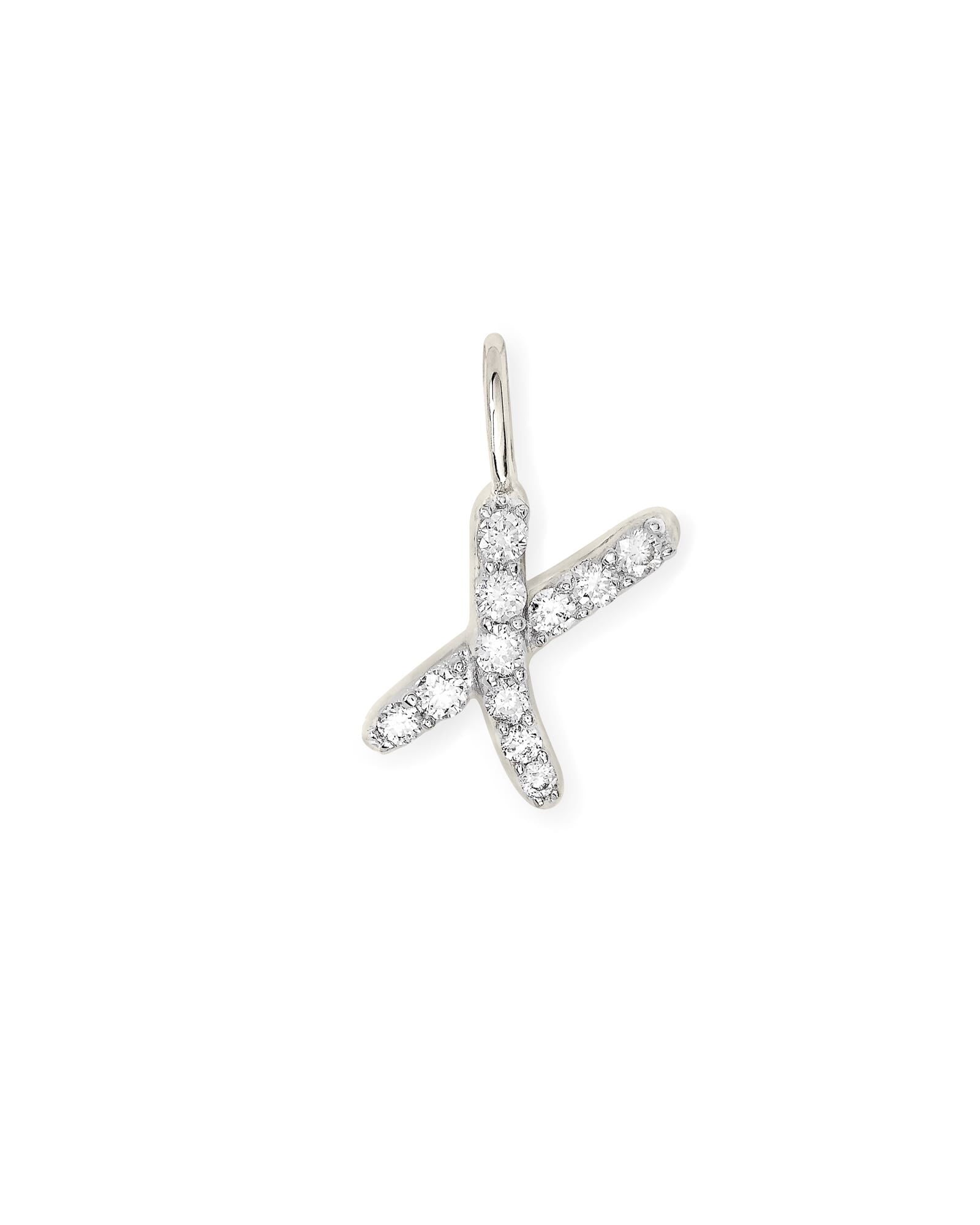 14k White Gold Letter X Charm in White Diamond -  - Aureus Boutique