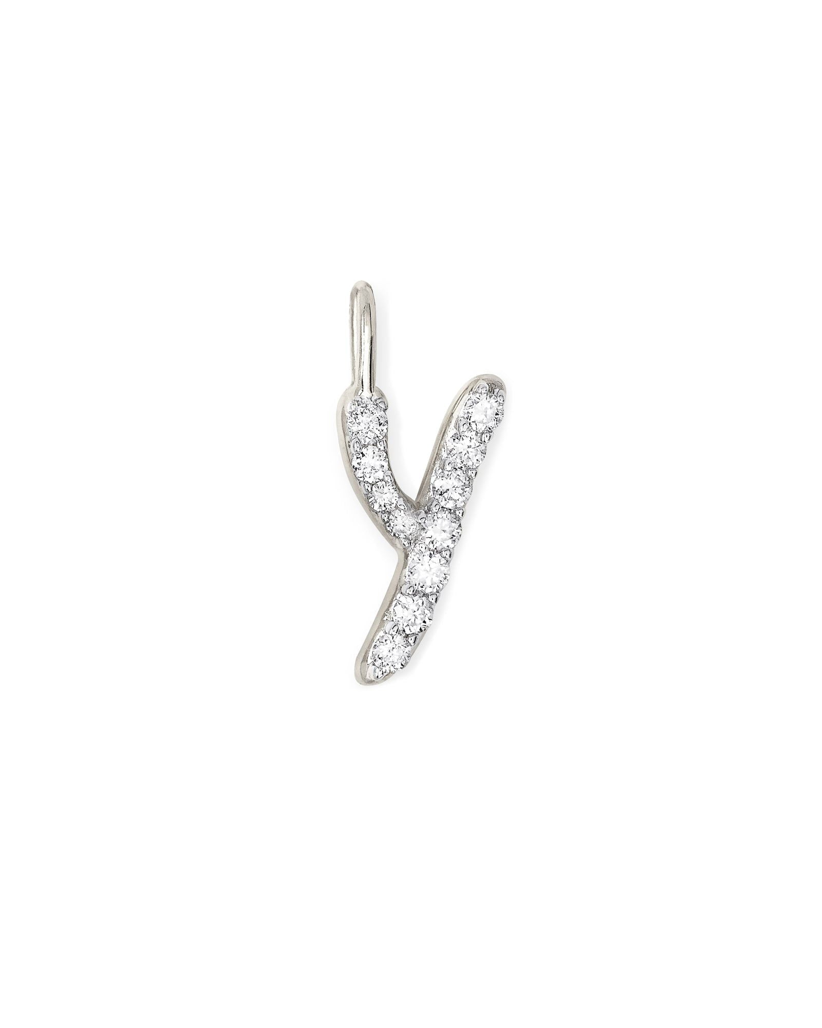 14k White Gold Letter Y Charm in White Diamond -  - Aureus Boutique