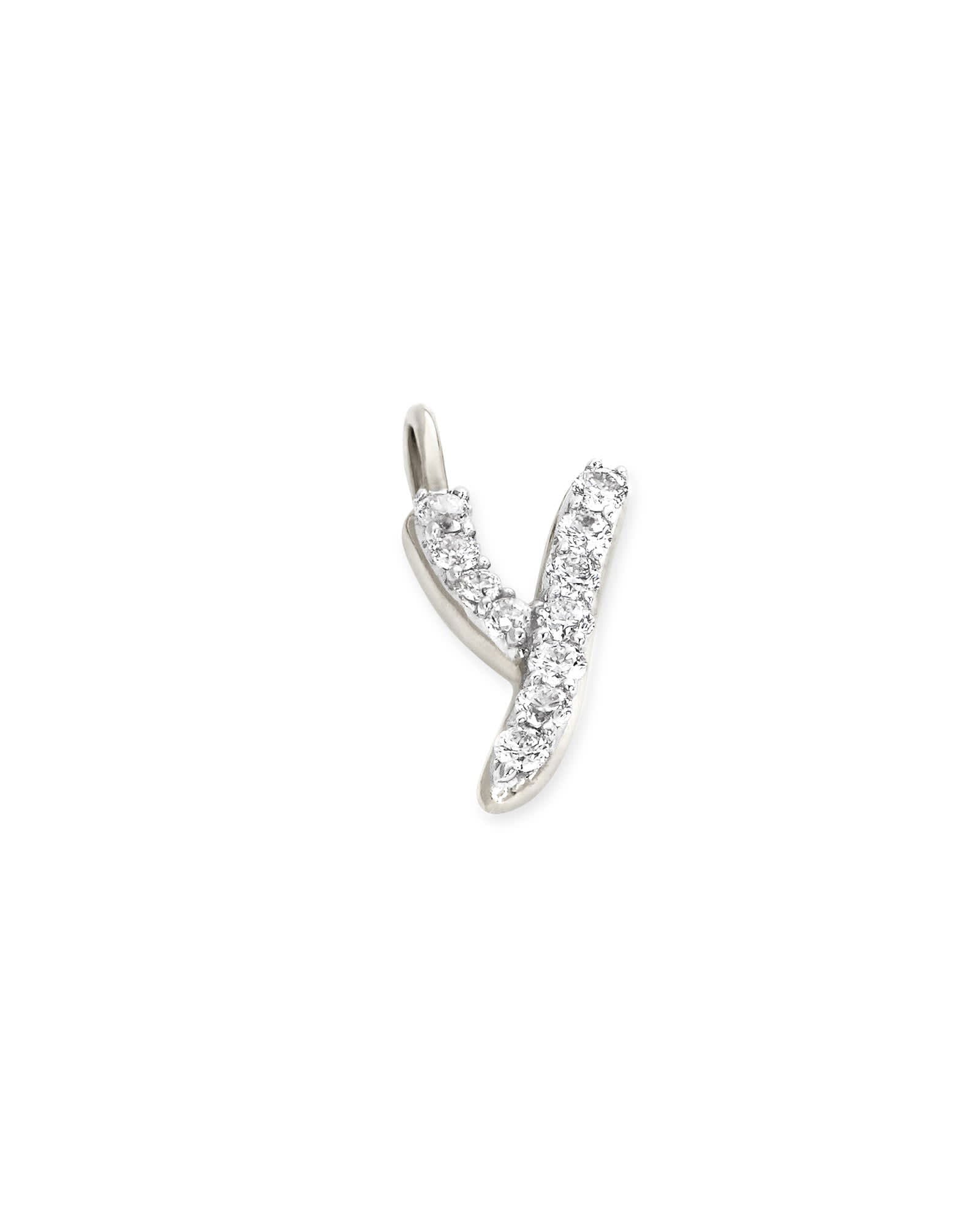 14k White Gold Letter Y Charm in White Diamond -  - Aureus Boutique
