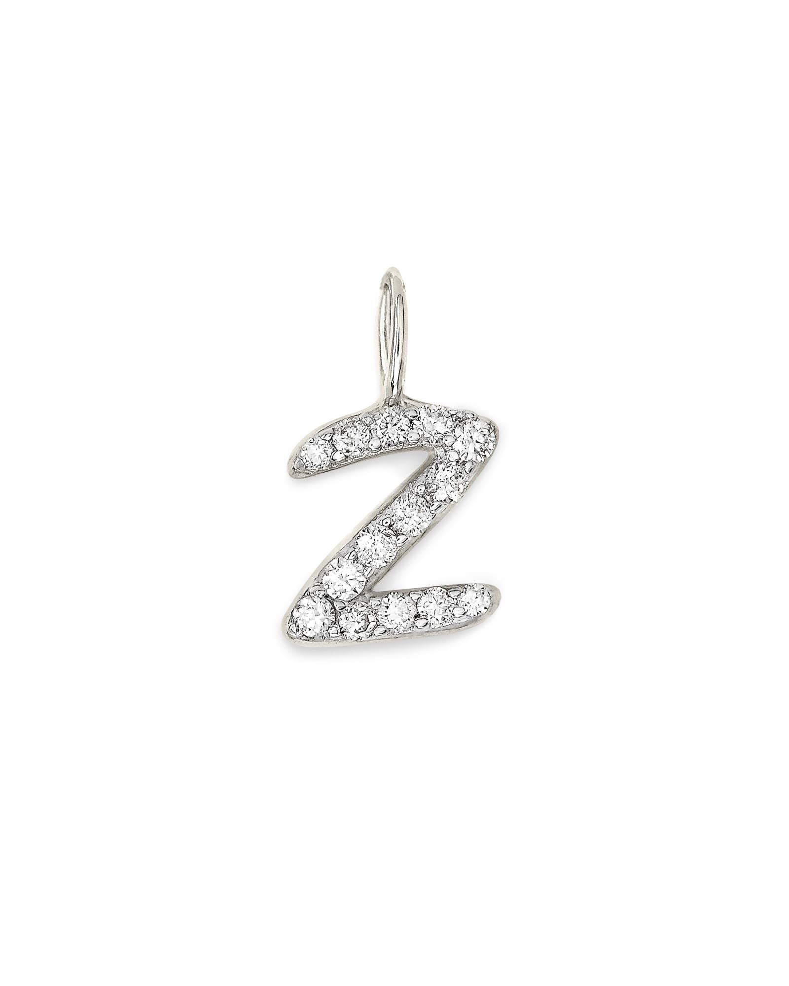 14k White Gold Letter Z Charm in White Diamond -  - Aureus Boutique