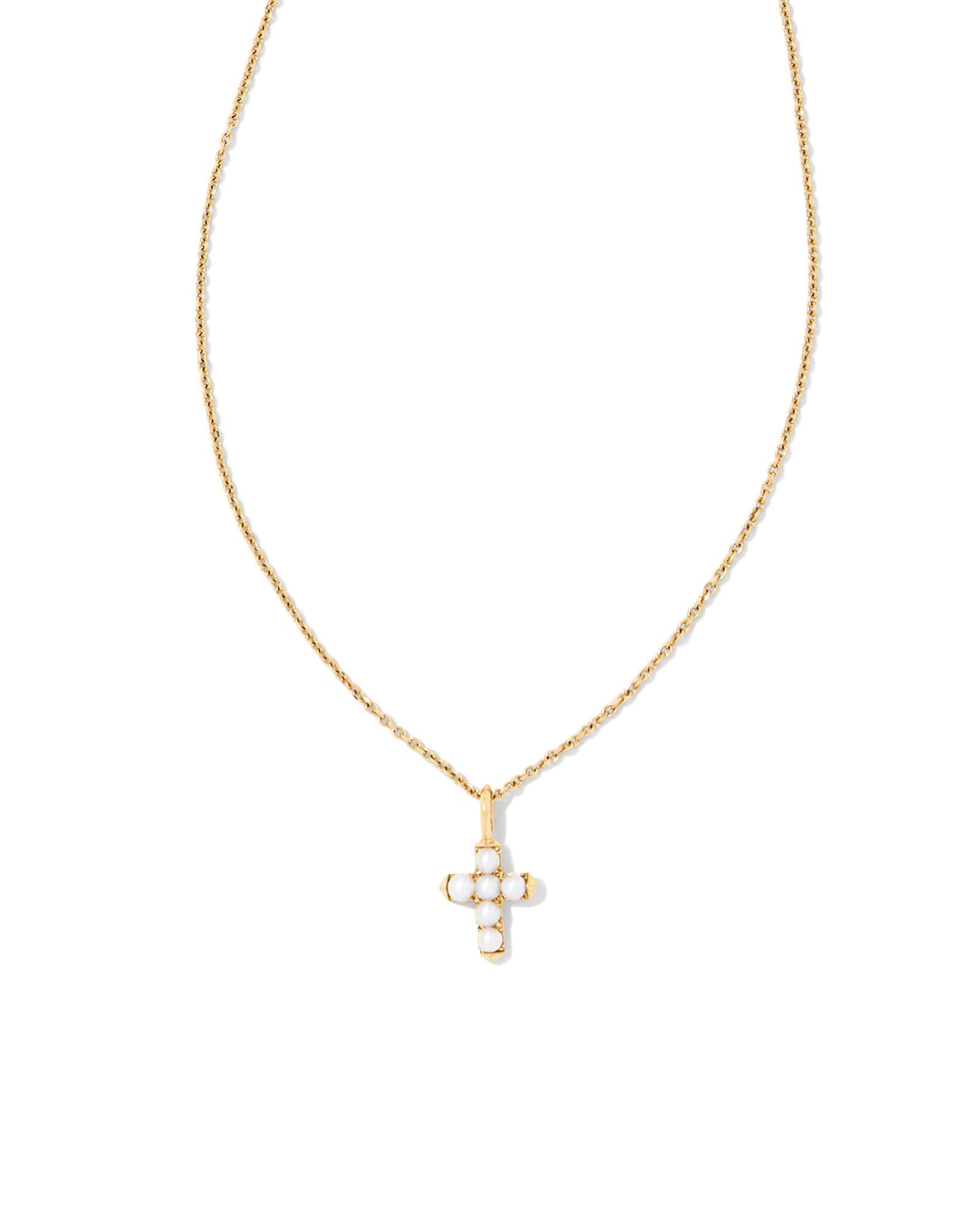 14k Yellow Gold Cross Pendant Necklace in White -  - Aureus Boutique