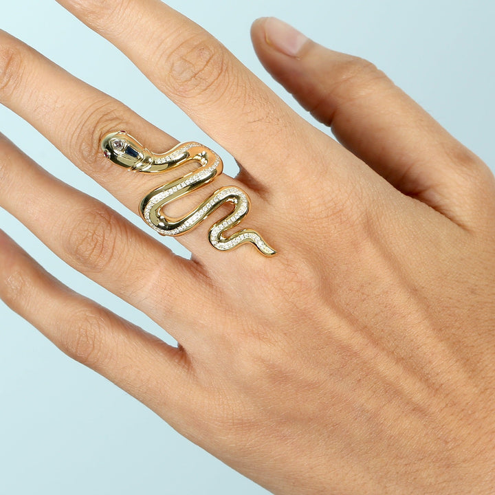 14k Yellow Gold Sapphire Ruby Diamond Snake Long Ring Handmade -  - Aureus Boutique