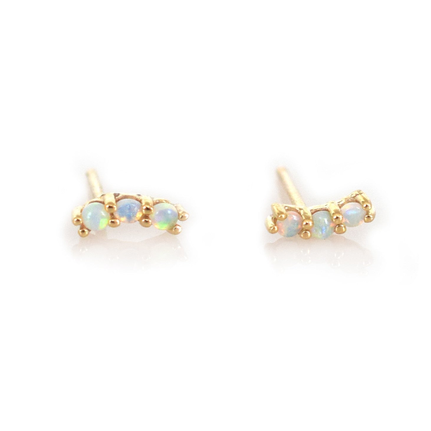 14Kt Gold Mini Opal Rainbow Curve Studs