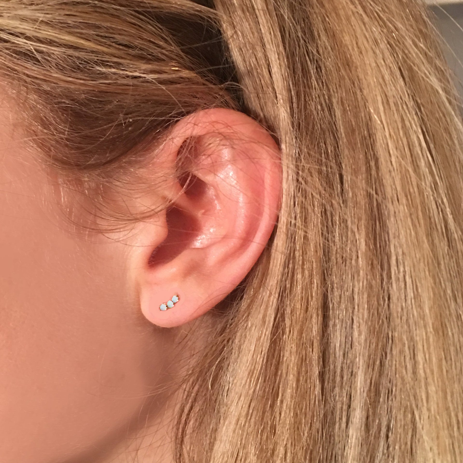 14Kt Gold Mini Opal Rainbow Curve Studs