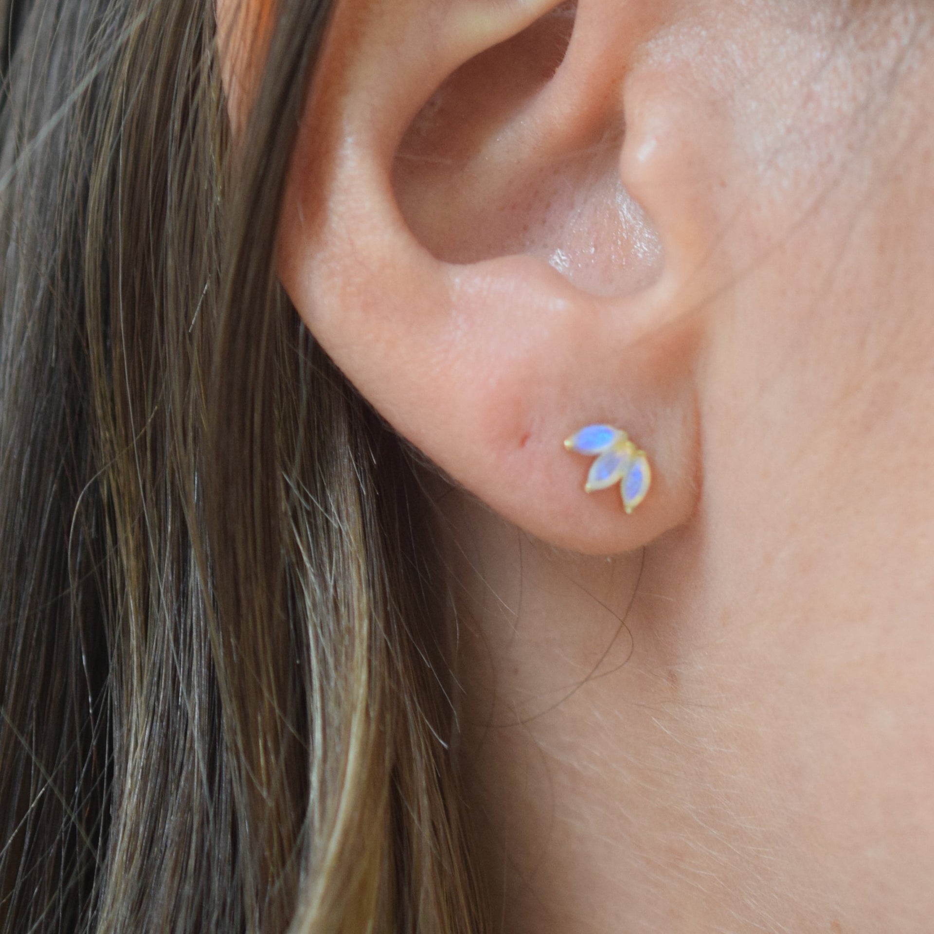 14Kt Gold Opal Lotus Studs