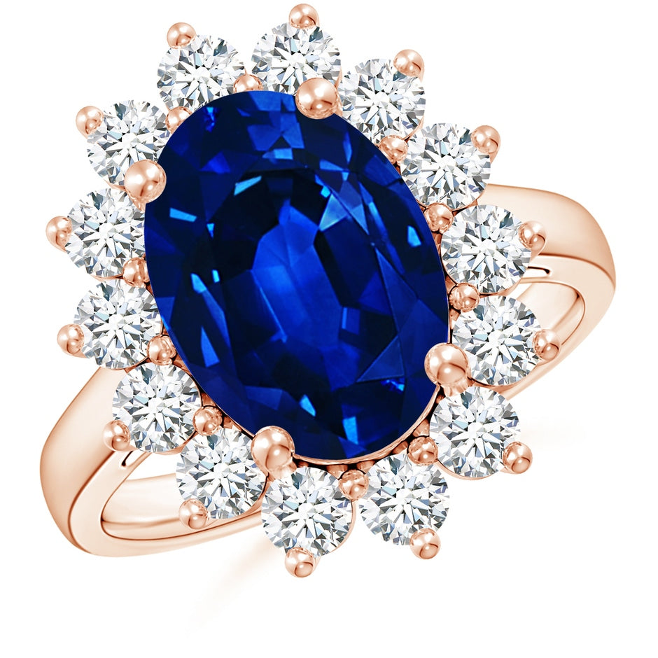 Lab-Grown Princess Diana Inspired Blue Sapphire Ring with Lab Diamond Halo