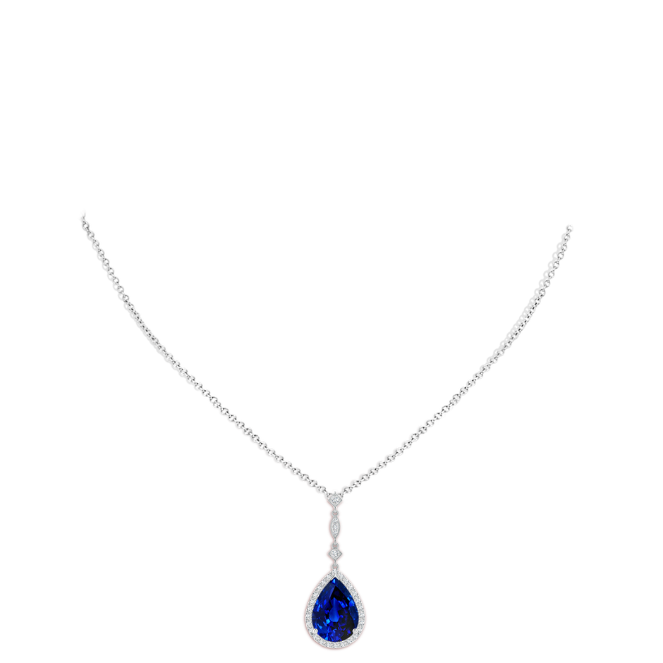 Prong-Set Lab-Grown Blue Sapphire Teardrop Halo Pendant with Diamond Accents