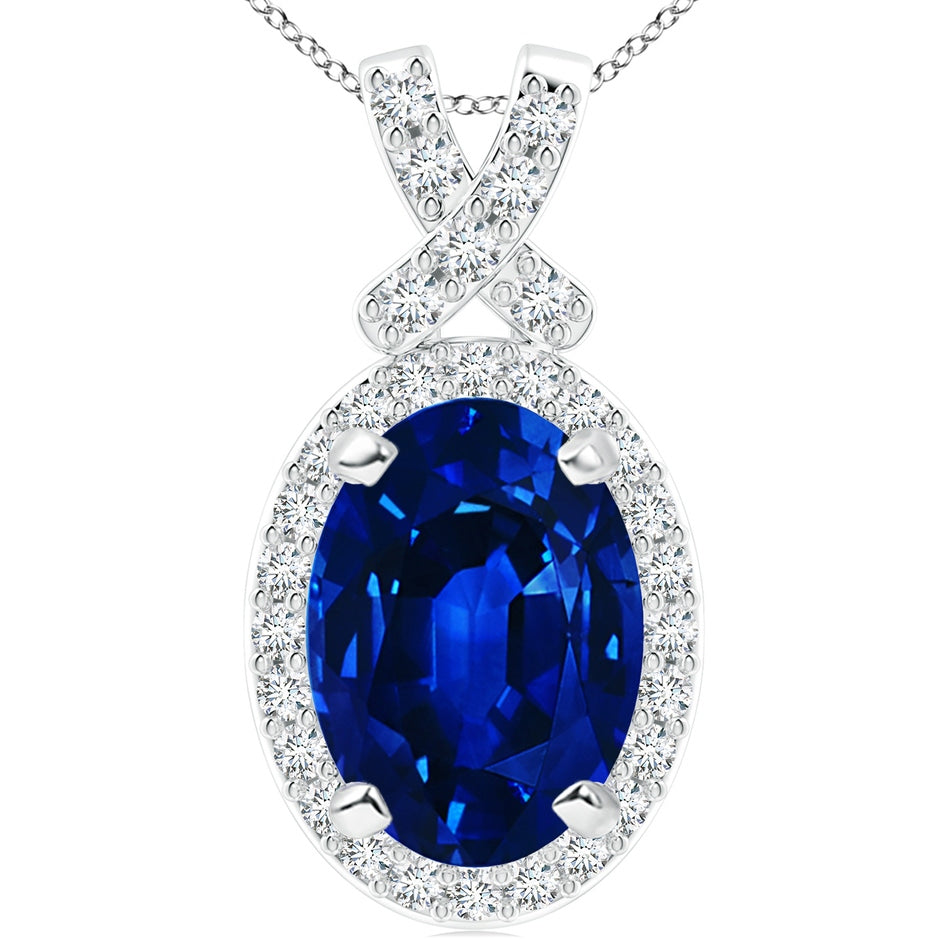 Lab-Grown Vintage Style Sapphire Pendant with Lab Diamond Halo
