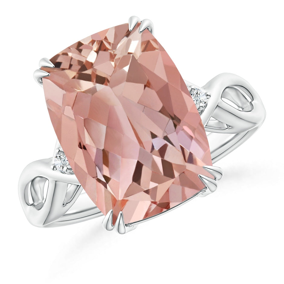 Cushion Morganite Crossover Ring with Diamond Accents