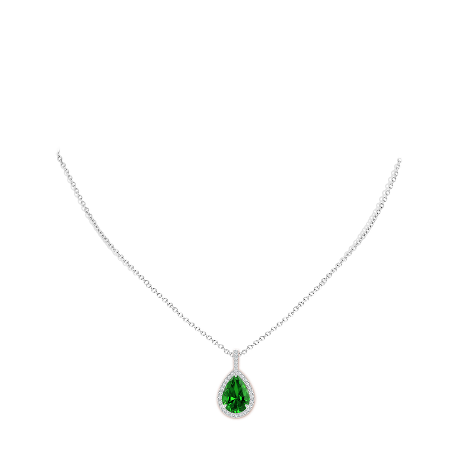 Lab-Grown Emerald Teardrop Pendant with Diamond Halo