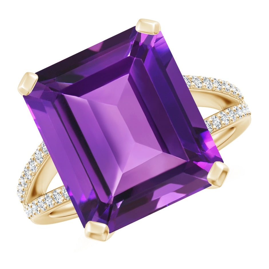 Emerald-Cut Amethyst Split Shank Cocktail Ring with Diamonds