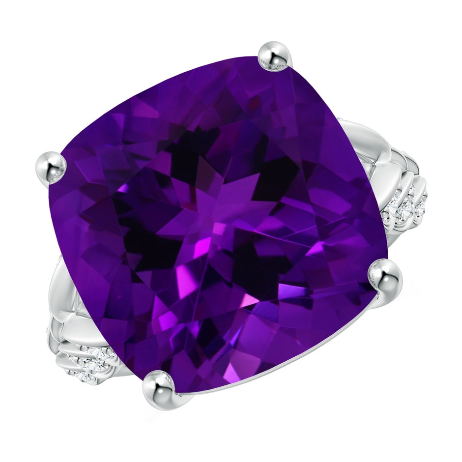 GIA Certified Cushion Amethyst Ring with Leaf Motifs