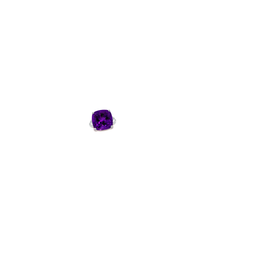 GIA Certified Cushion Amethyst Ring with Leaf Motifs