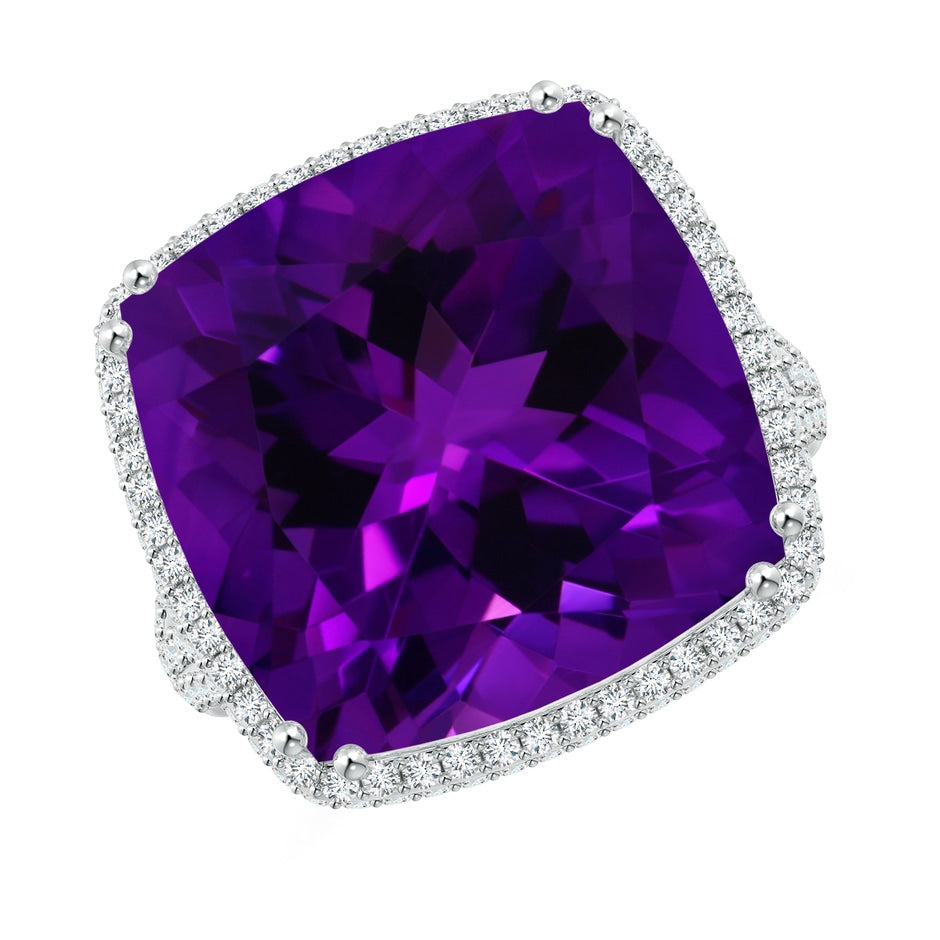 GIA Certified Rectangular Cushion Amethyst Ring with Diamond Halo