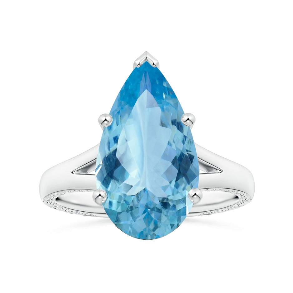 GIA Certified Solitaire Pear-Shaped Aquamarine Split Shank Ring with Scrollwork