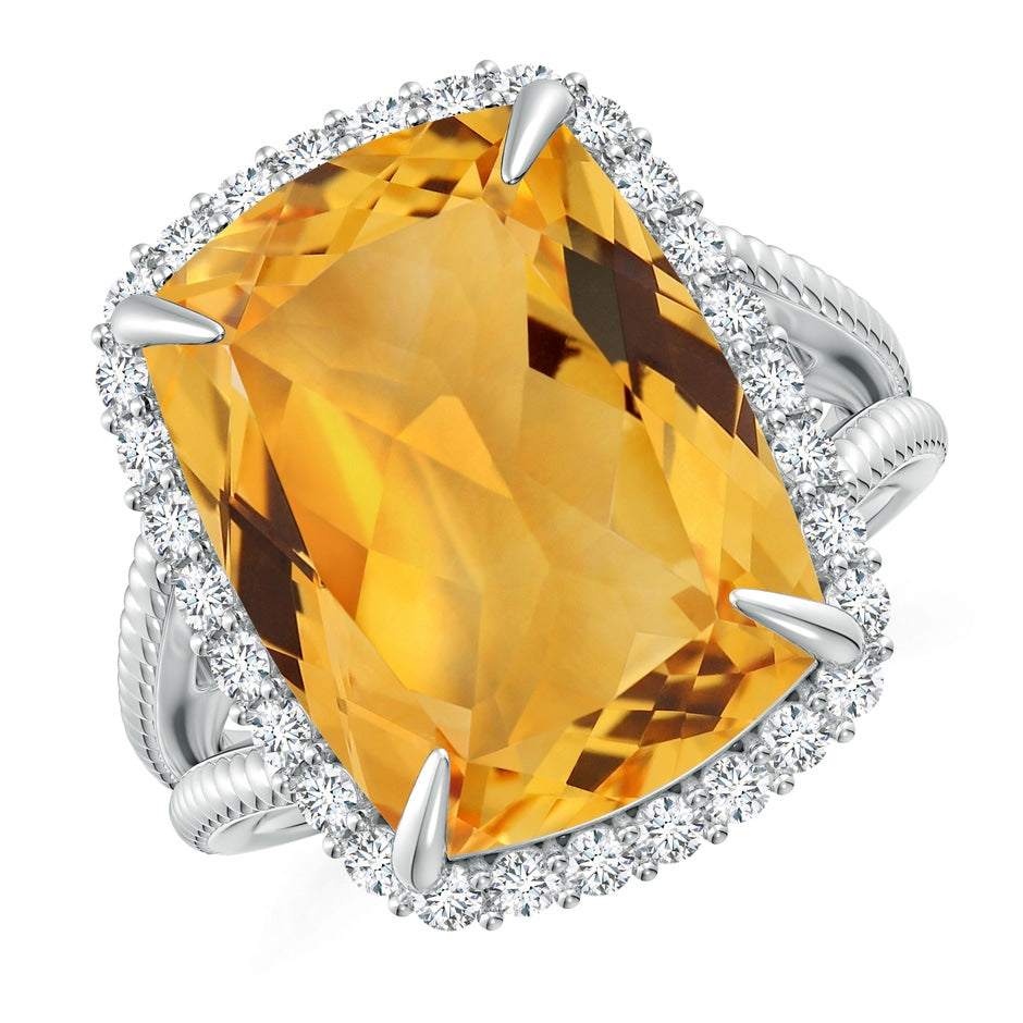 GIA Certified Cushion Citrine Split Shank Halo Ring.