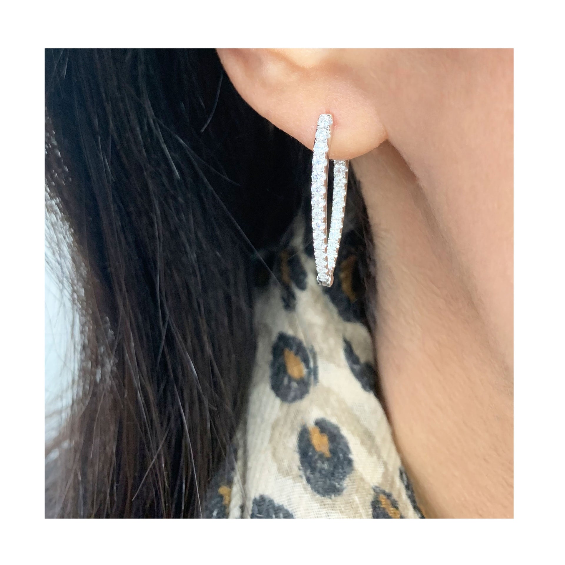 14k Gold & Diamond Point Hoop Earrings- 1.25'