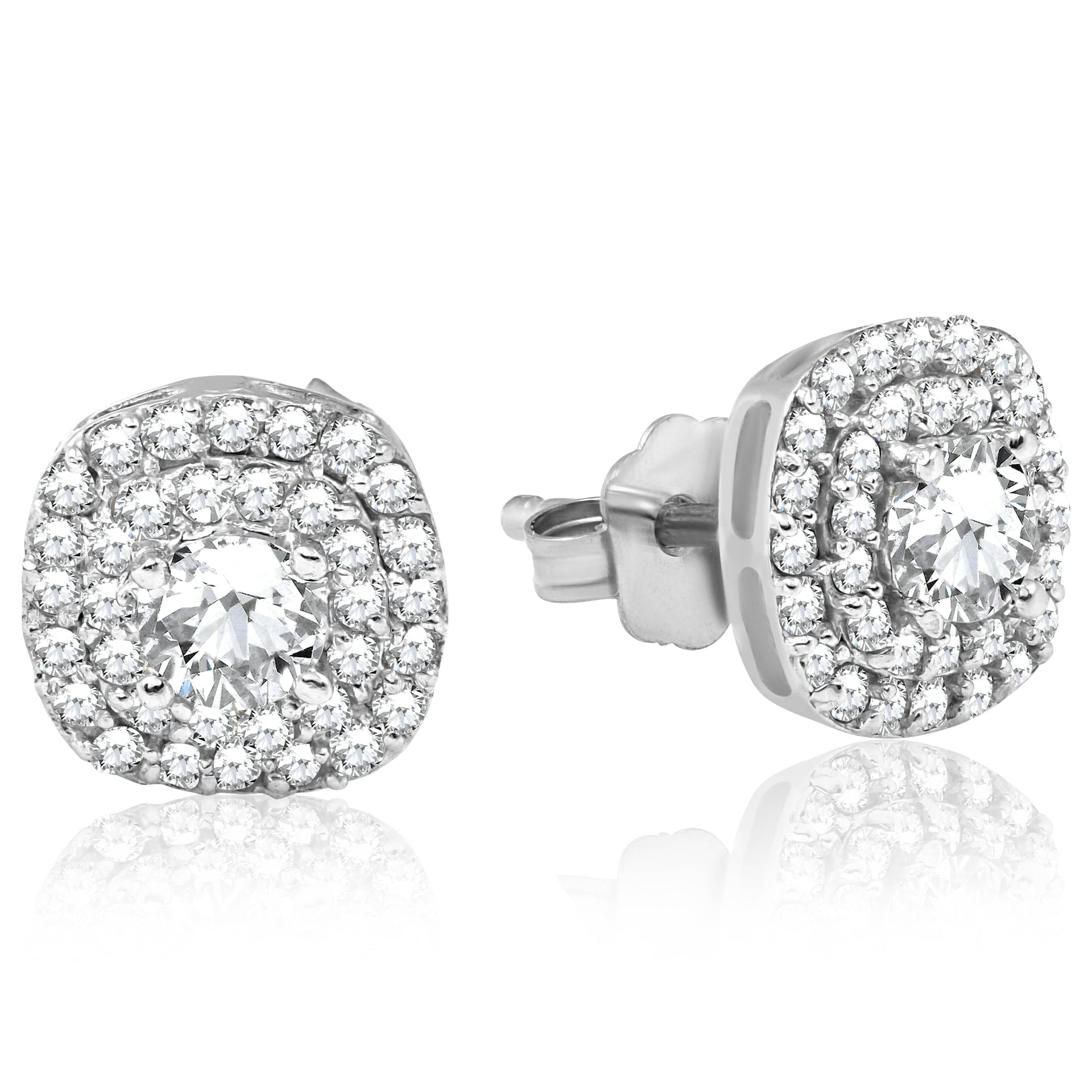 3/4ct Pave Double Halo Diamond Studs 10K White Gold