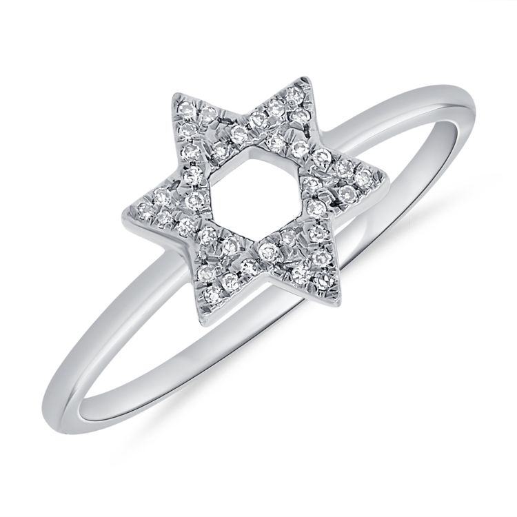 14K Gold & Diamond Star of David Ring