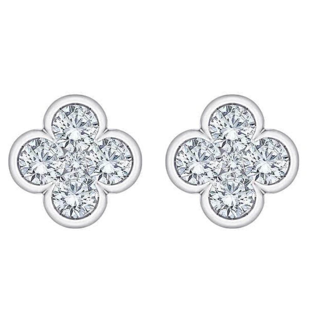 1/2 ct Diamond Earrings Women's Fashion Clover White or Yellow Gold Lab Grown