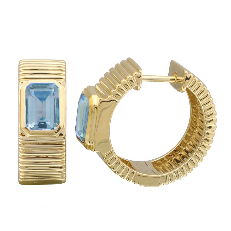 Gold Fluted London Blue Topaz Hoop Earrings