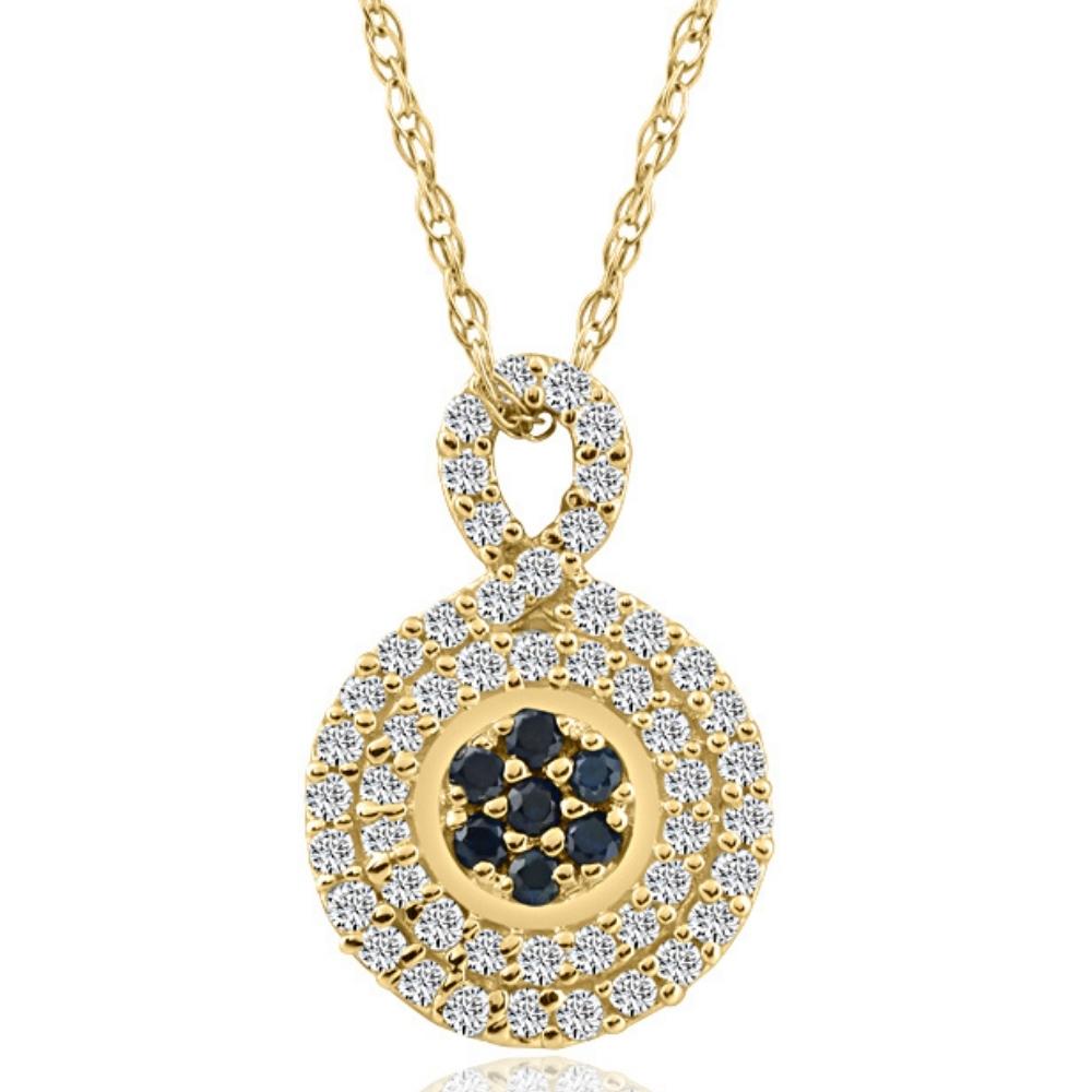 1/4Ct Sapphire & Natural Diamond Pendant Necklace in White or Yellow Gold 1/2'
