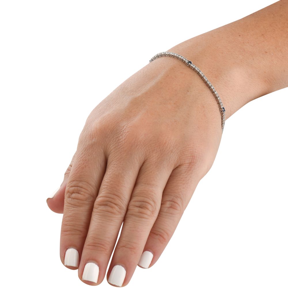 1 1/10 Ct Diamond & Genuine Blue Sapphire Tennis Bracelet 14k White Gold 7'