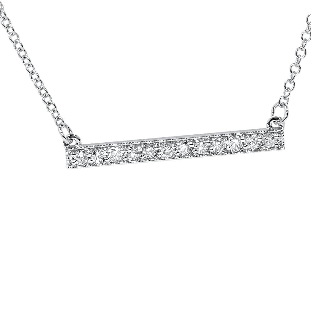 1/2 CT Bar Pendant Diamond Necklace in 14K White Gold (Not Enhanced) 1.2' Wide