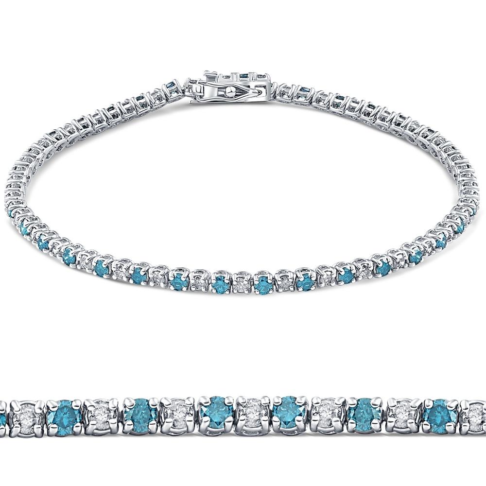 2 CT Blue & White Alternating Diamond Tennis Bracelet 14K White Gold 7'