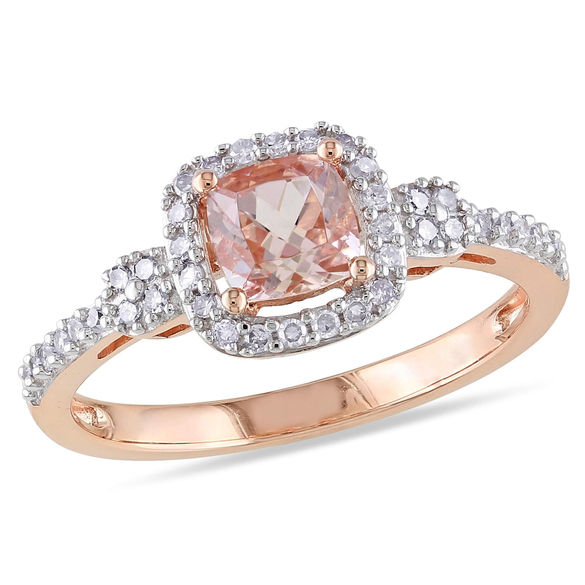 Mimi & Max Cushion-cut Morganite 1/6ct TW Diamond Halo Ring 10k Rose Gold