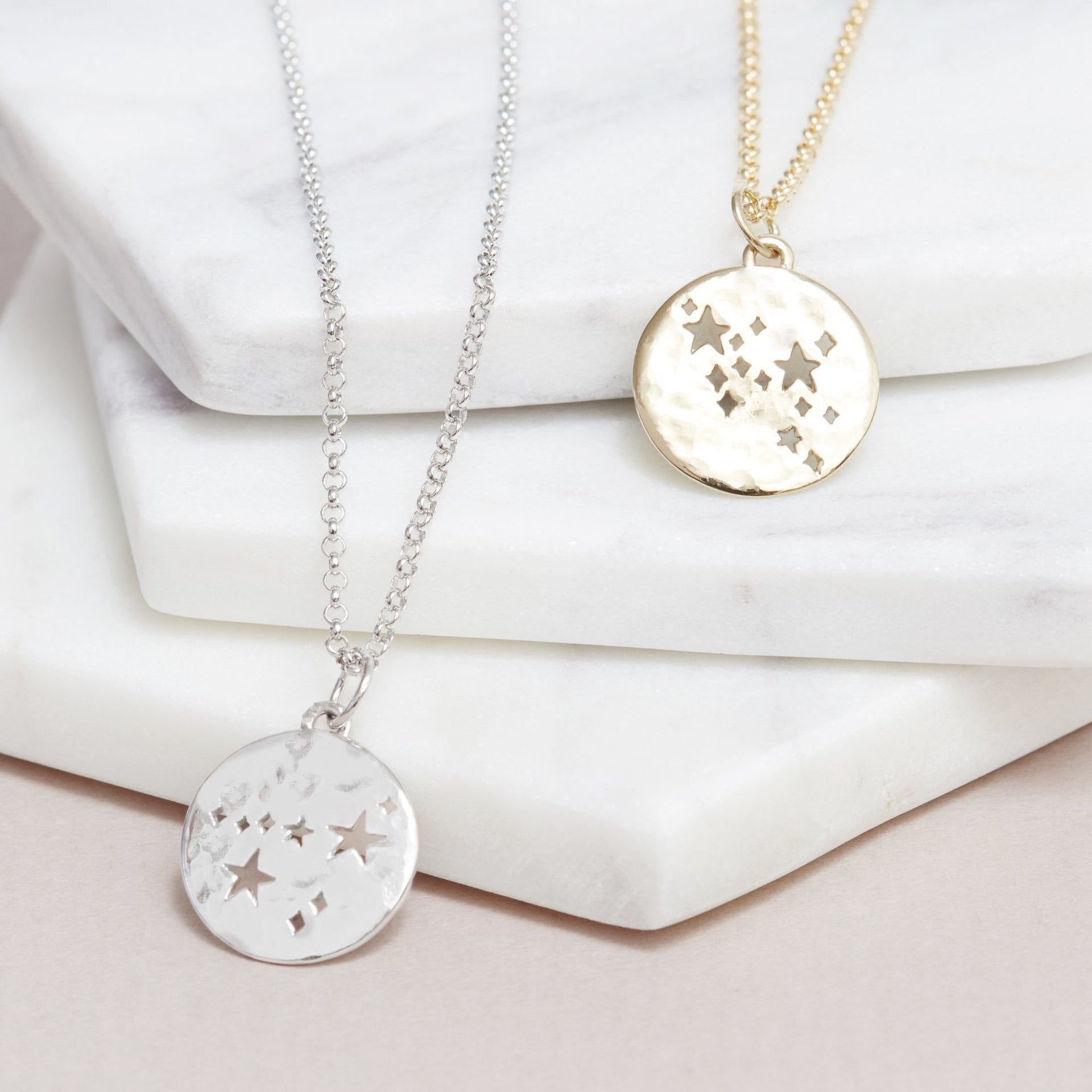 Gemini Zodiac Necklace Hammered Silver