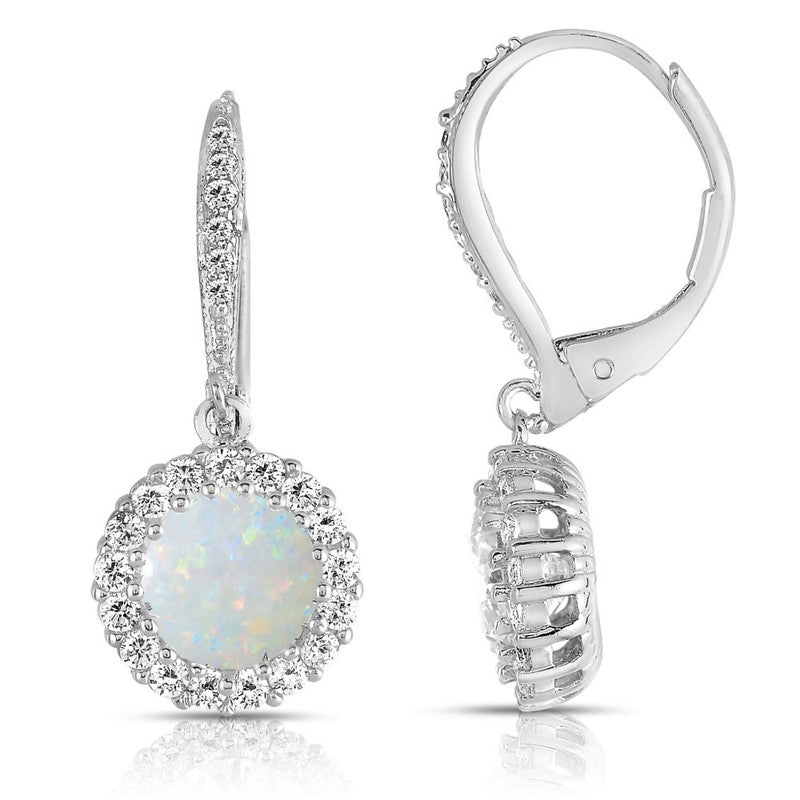 Sterling Silver with Colored Cubic Zirconia Drop Euro Earrings