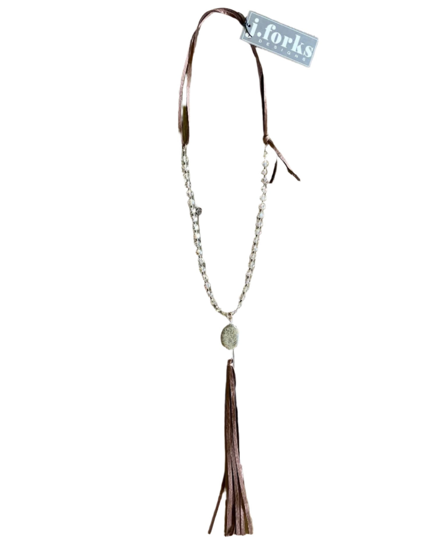 Golden Crystal Necklace With Snake Skin Agate In Dark Chocolate