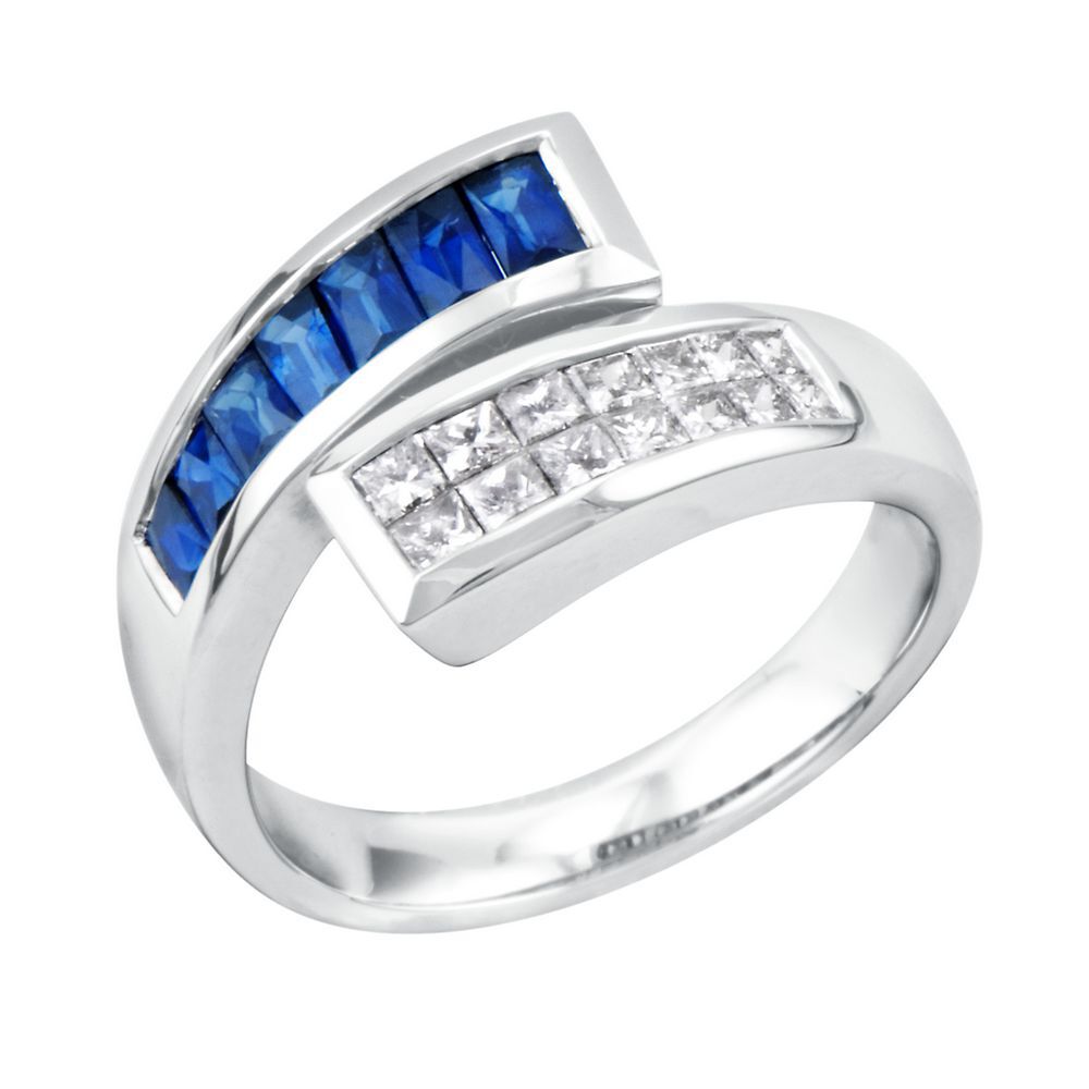 1/2 ct. tw. Diamond & Blue Sapphire Bypass Ring in 14K White Gold