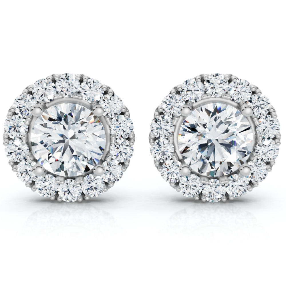 2 1/2ct Diamond Halo Studs 14k Gold Lab Grown Women's Earrings