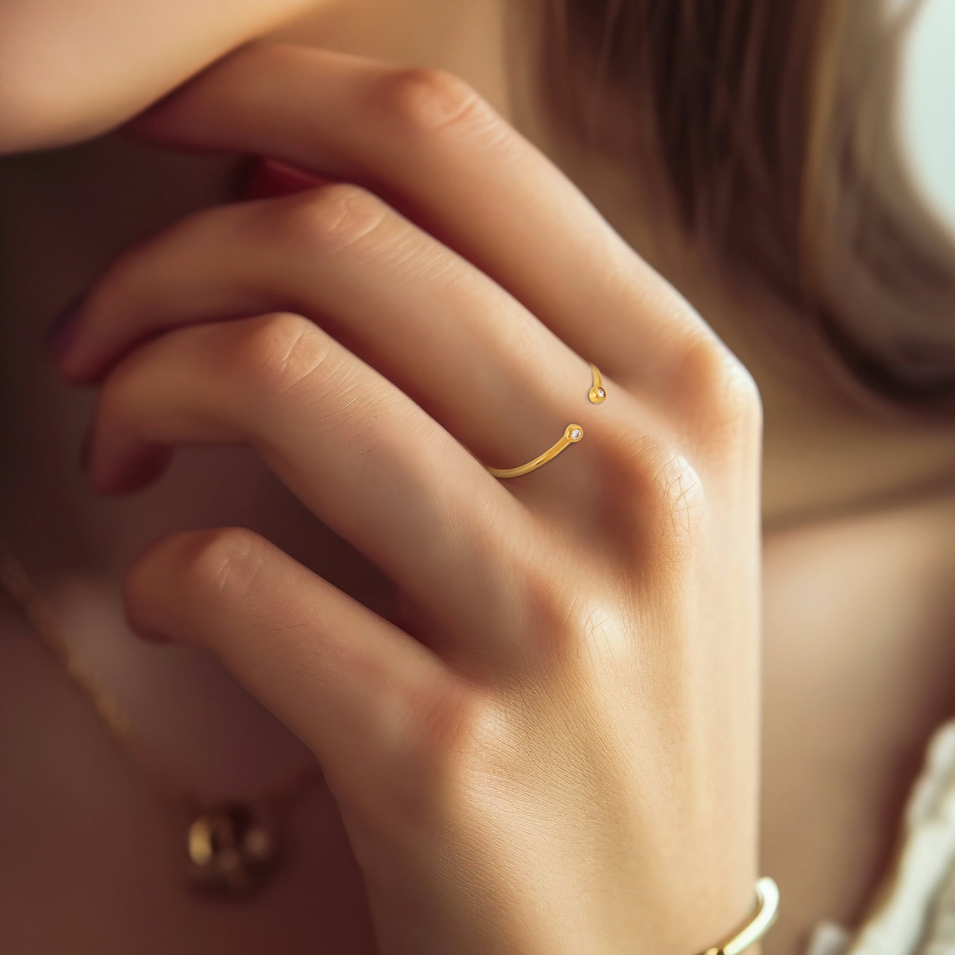 18k Gold Vermeil Bezel CZ Open Band Ring