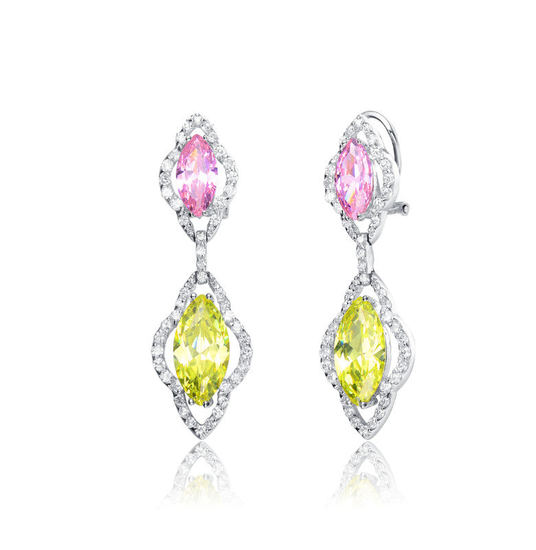 Genevive Jewelry Sterling Silver Multi Colored Cubic Zirconia Drop Earrings