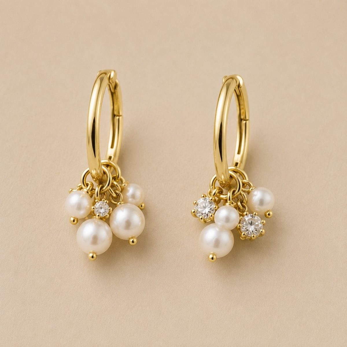Aurora Diamond & Pearl Cluster Hoops