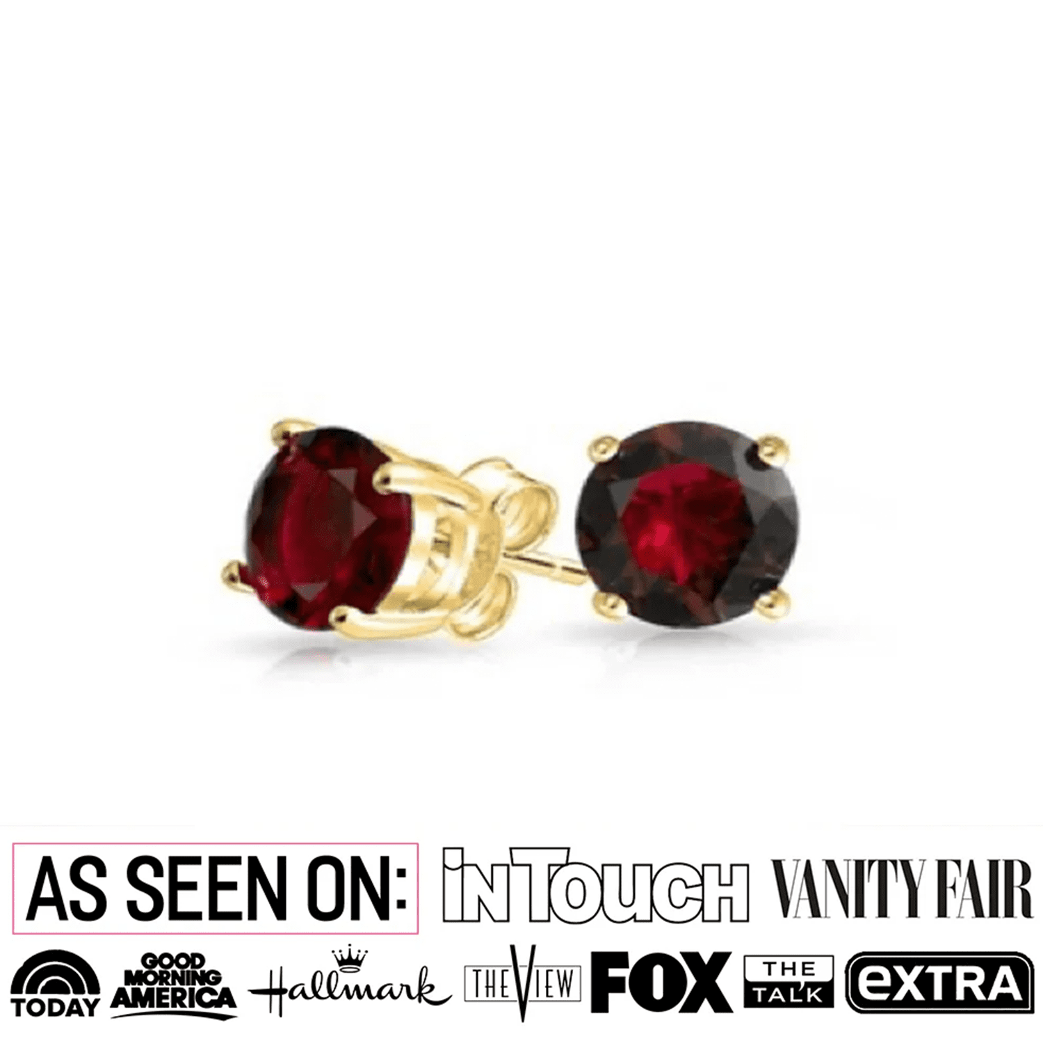 Larissa 18k Yellow Gold Plated Stud Earrings with Round Cut Ruby Gemstones