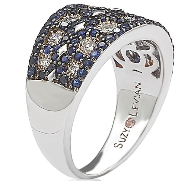 Suzy Levian Sterling Silver Created Blue Sapphire Mosaic Ring