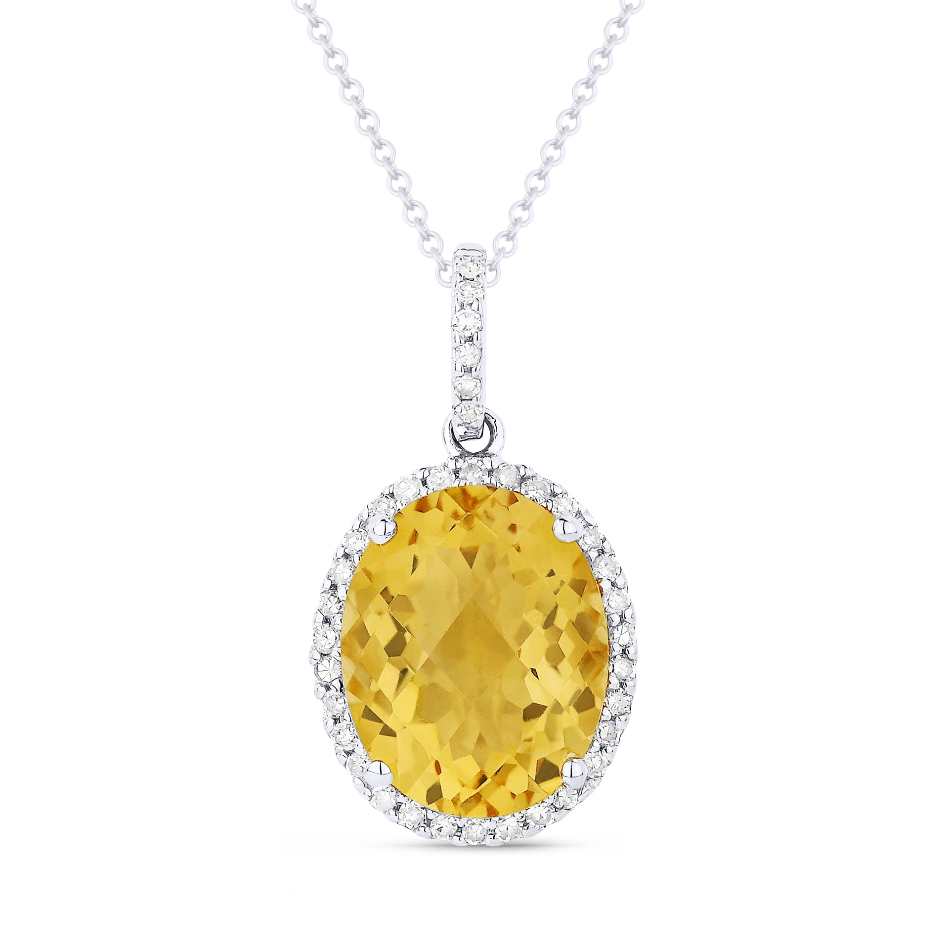 2.41ct Citrine 16' pendant Necklace In 14K White Gold