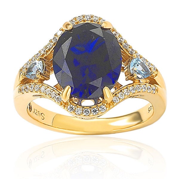 Suzy Levian Gold plated Sterling Silver Created Sapphire Ring