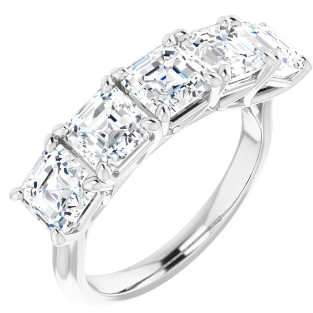 5Ct Asscher Cut Moissanite Five Stone Wedding Ring Anniversary Band White Gold