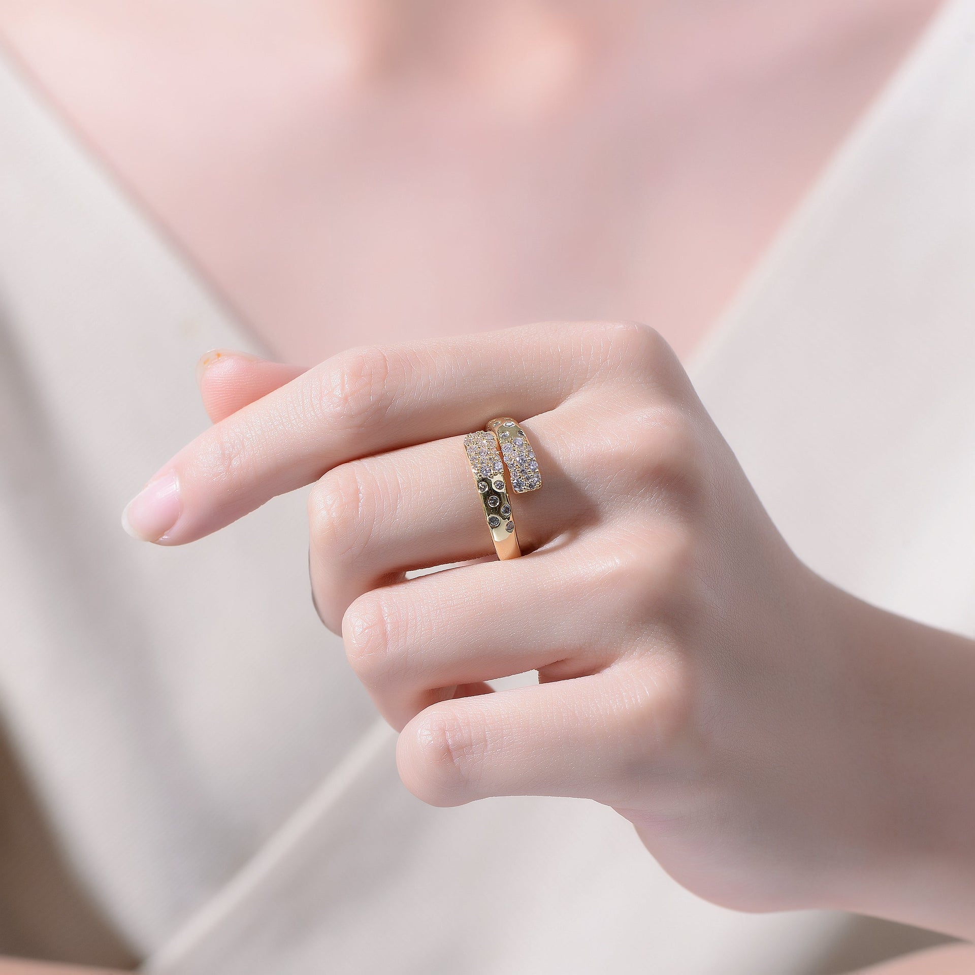 Sterling Silver Gold Plated Clear Cubic Zirconia Bypass Ring