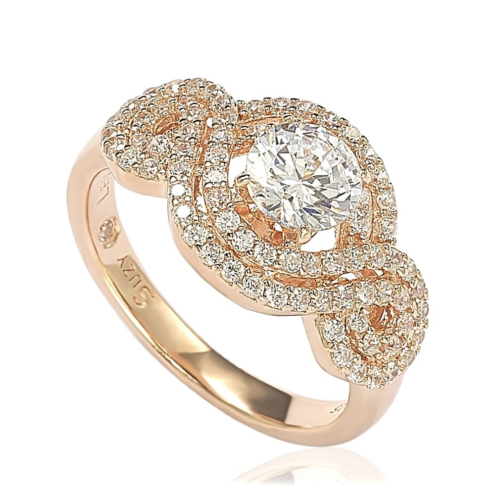 Suzy Levian Rose Sterling Silver Round-Cut White Cubic Zirconia Engagement Ring