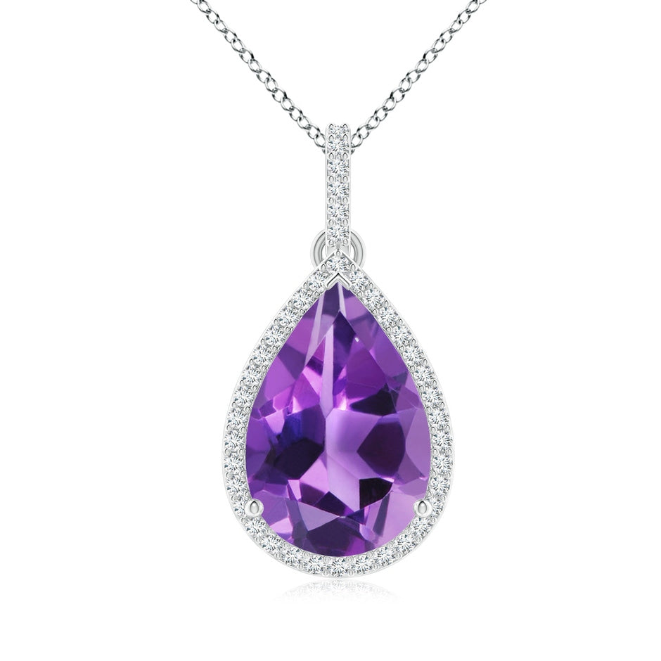 Pear-Shaped Amethyst Halo Pendant with Diamonds